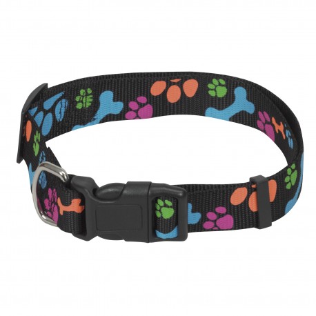 Collier réglable en sangle nylon à motifs Empreintes - Noir
