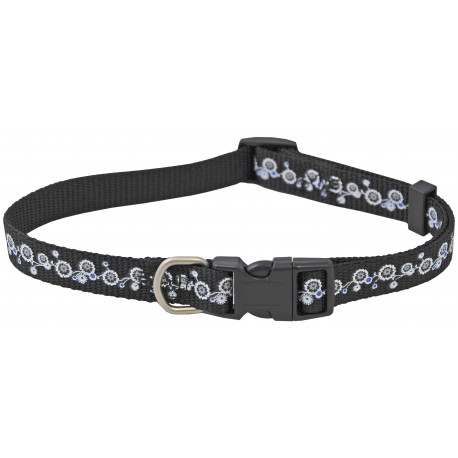 Collier réglable en sangle nylon à motifs Florales "Forget-me-not" - Noir