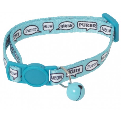 Collier réglable anti-étranglement en nylon à motifs Mots - Bleu